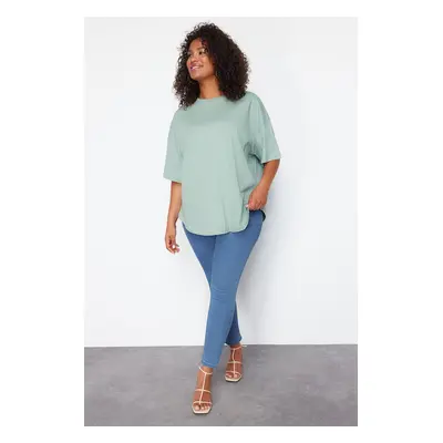 Trendyol Curve Mint 100% Cotton More Sustainable Oversize Knitted T-shirt