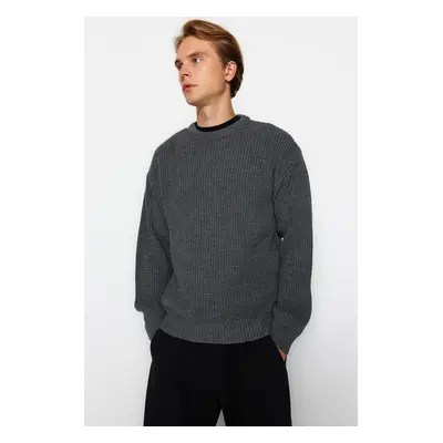 Trendyol Anthracite Oversize Fit Wide Fit Crew Neck Basic Knitwear Sweater