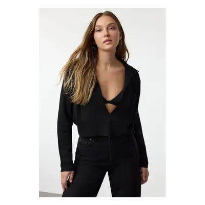 Trendyol Black Crop Polo Neck Thin Knit Sweater