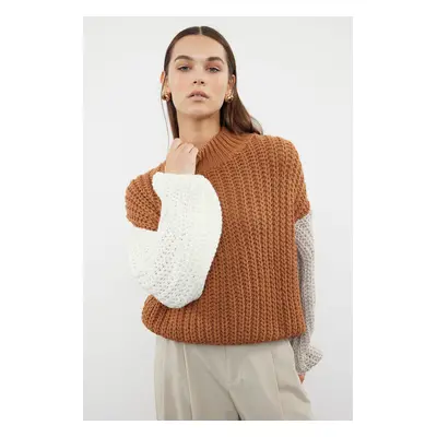 Trendyol Orange Wide Fit Soft Textured Color Blocked Knitwear Sweater