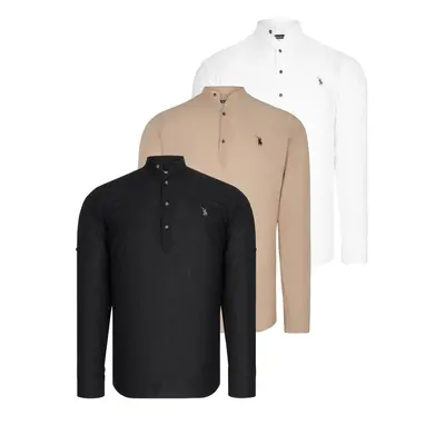 TRIPLE SET G783 DEWBERRY JUDGE COLLAR SHIRT-BLACK-WHITE-BEIGE