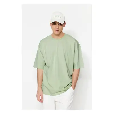 Trendyol Mint Oversize/Wide Cut Basic tričko ze 100% bavlny