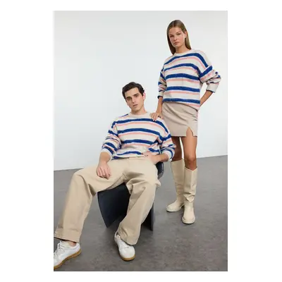 Trendyol Multicolored Casual Oversize Crew Neck Striped Knitwear Sweater