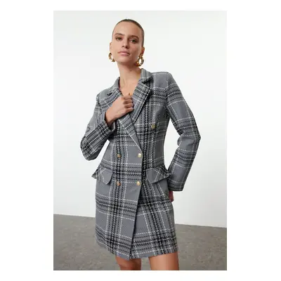 Trendyol Gray Plaid / Checkered Woven Winter Jacket Dress