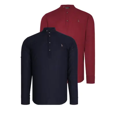 DOUBLE SET G783 DEWBERRY JUDGE COLLAR SHIRT-BURGUNDY-NAVY BLUE