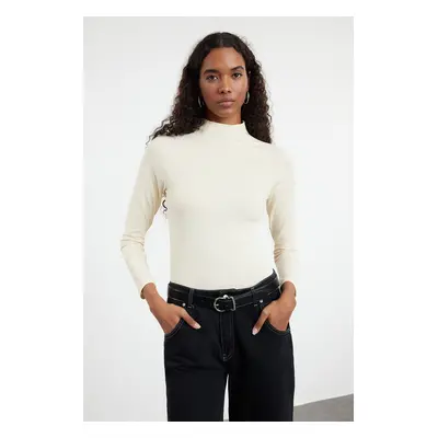 Trendyol Stone High Collar Fitted Knitted Blouse