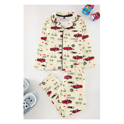 Trendyol Yellow Boy Printed Pajama Set Knitted Bottom-Top Set