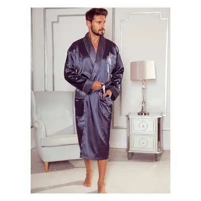 Men's bathrobe De Lafense Satin M-4XL navy blue