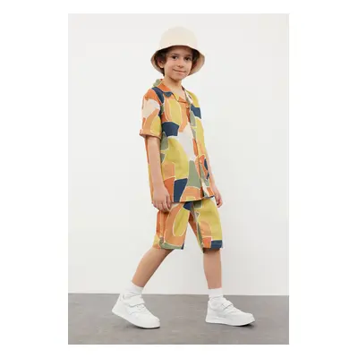 Trendyol Multicolored Boy's Patterned Shirt-Pants Cotton Set Bottom-Top Set