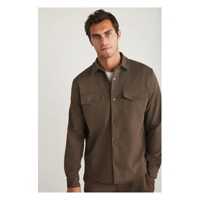 GRIMELANGE Jones Men's Special Pique Look Thick Fabric Beige Jacket with Closed Pockets and Snap