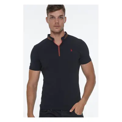 T8571 DEWBERRY ZIPPERED MEN'S T-SHIRT-NAVY BLUE