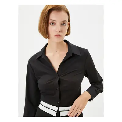 Koton Normal Shirt Collar Plain Black Women's Shirt 4WAK60454UW