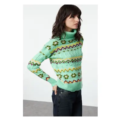 Trendyol Mint Soft Textured Patterned/Jacquard Knitwear Sweater