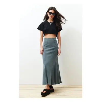 Trendyol Anthracite Faded Effect Stitching Detailed Maxi Flexible Skirt