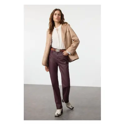 Trendyol Burgundy Coated High Waist Straight Jeans