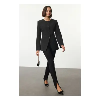 Trendyol Black Round / Crew Neck Fitted Waist Blazer Jacket