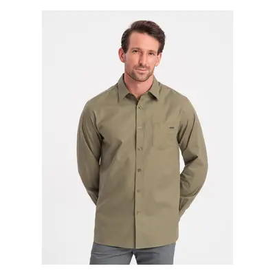 Ombre Men's cotton shirt with pocket REGULAR FIT - olive