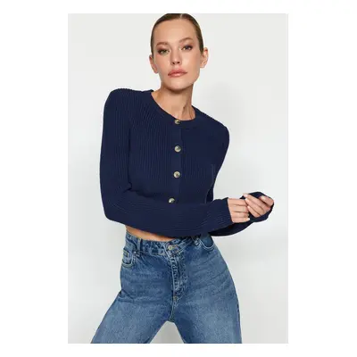 Trendyol Navy Blue Super Crop pletený svetr