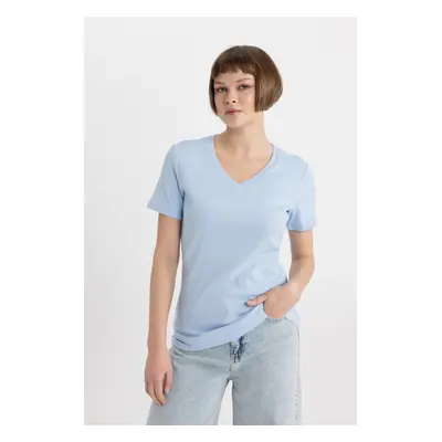 DEFACTO Slim Fit V Neck Rib Basic Short Sleeve T-Shirt