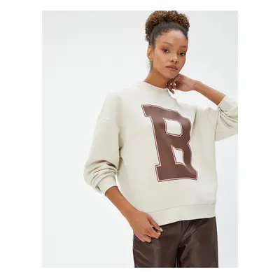 Koton Crew Neck Sweatshirt Letter Printed Long Sleeve Ribbed