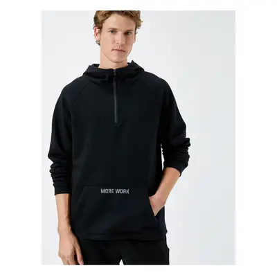 Koton Half Zippered Hooded Sports Sweatshirt with Kangaroo Pocket and Three Thread Raised