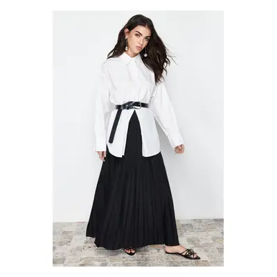 Trendyol Black Pleated Knitted Long Skirt