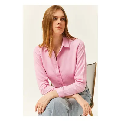 Olalook Women's Candy Pink Slim Corduroy Shirt