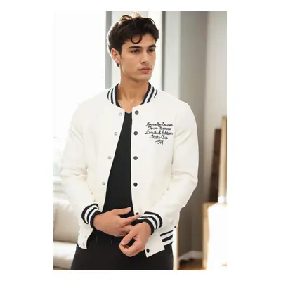 36934 Dewberry Mens College Jacket with Embroidery Detail-WHITE