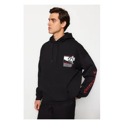 Trendyol Black Oversize/Wide Cut Hooded Fleece Inside/Warm Sweatshirt