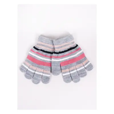 Yoclub Kids's Girls' Five-Finger Striped Gloves RED-0118G-AA50-005