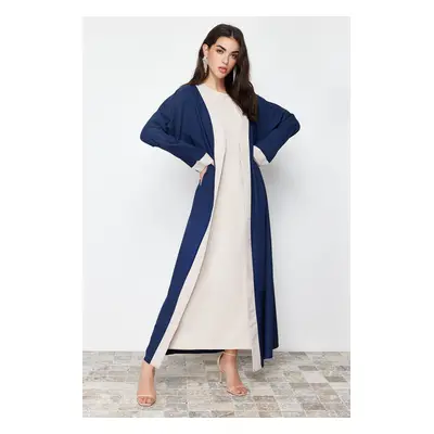 Trendyol Navy Blue Color Blocked Long Woven One Piece Cap & Abaya & Abaya Without Dress