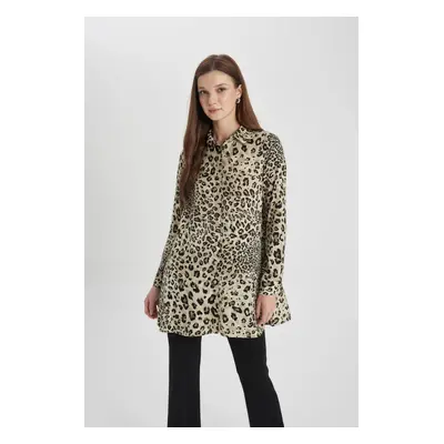 DEFACTO Regular Fit Leopard Patterned Long Sleeve Shirt Tunic