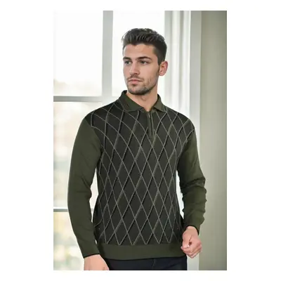 29477 Dewberry Zippered Polo Collar Mens Sweater-Khaki