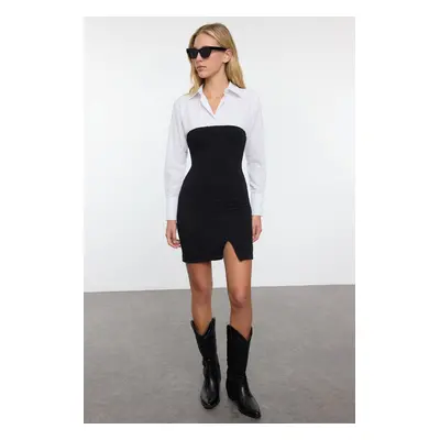 Trendyol Black Woven Garnish Color Block Bodycone/Fits Knit Dress