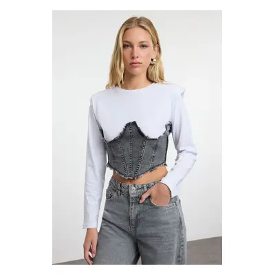 Trendyol Anthracite Woven Garnished Fitted/Body-Smoothing Knitted Blouse