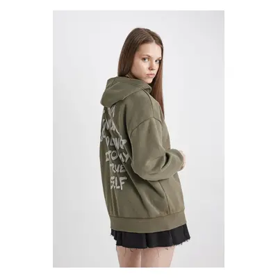 DEFACTO Cool Oversize Fit Back Printed Hooded Washable Faded Effect Sweatshirt