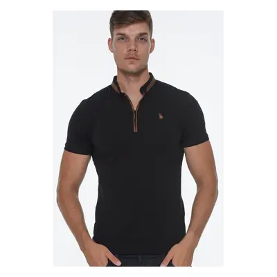 T8571 DEWBERRY ZIPPER MEN'S T-SHIRT-BLACK