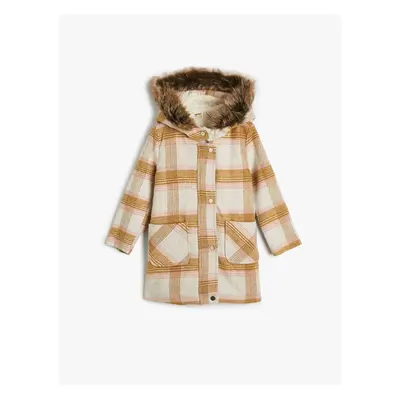 Koton Oversize Coat Hooded Faux Fur Detail With Snap Flap Pockets