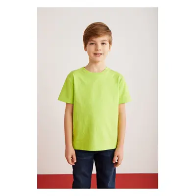 GRIMELANGE Fae Boy's 100% Cotton Short Sleeve Crew Neck Pistachio Green / Black / White T-shirt