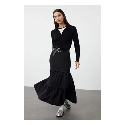 Trendyol Black Long Woven Skirt with Cut-Out Skirt