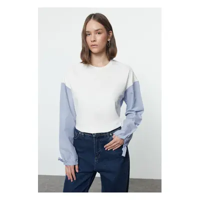 Trendyol Ecru Poplin Detailed Relaxed Knitted Blouse