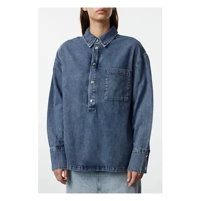 Trendyol Blue Accessory Detailed Oversize Denim Shirt