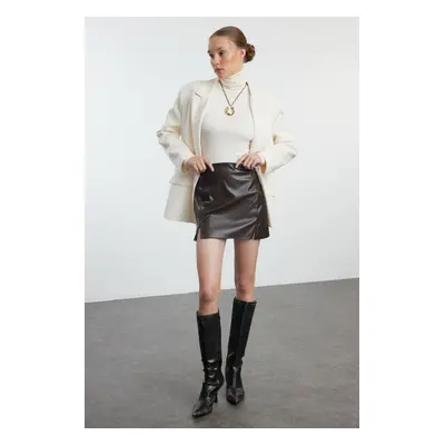 Trendyol Brown Faux Leather Slit Mini Skirt