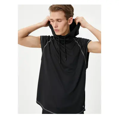 Koton Sports Tank Top Hooded Stitch Detail Sleeveless Lace Up Collar