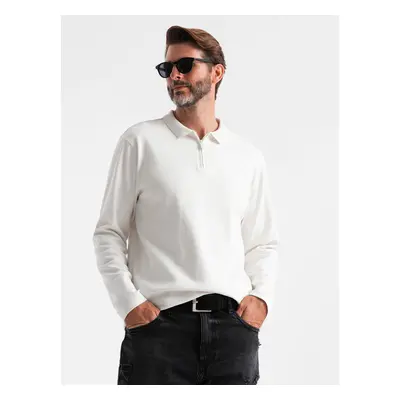 Ombre Men's polo longsleeve with zippered collar - white