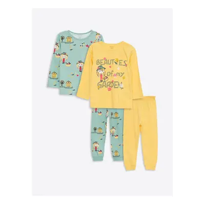 LC Waikiki Crew Neck Printed Long Sleeve Baby Girl 2-Piece Pajamas Set