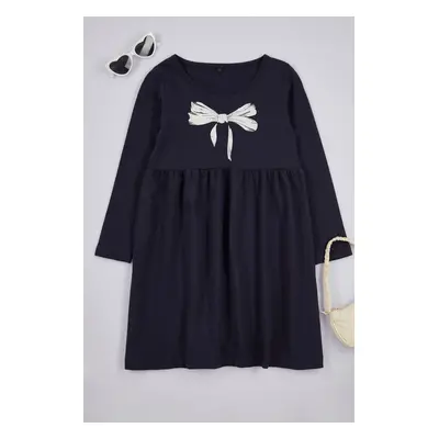 Trendyol Navy Blue Midi Printed Cotton Knit Dress