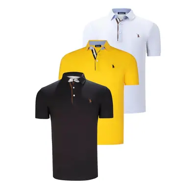 TRIPLE SET T8582 DEWBERRY MENS T-SHIRT-BLACK-WHITE-YELLOW