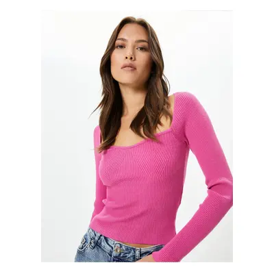 Koton Knitwear Sweater Heart Neck Ribbed