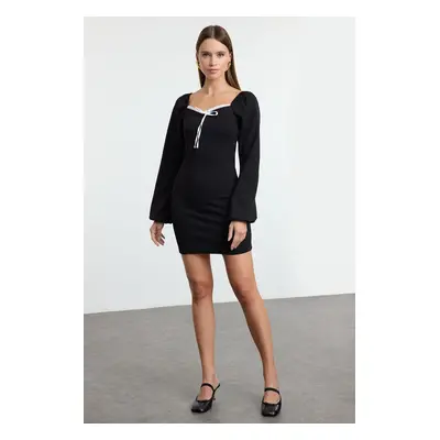 Trendyol Black Tie Detail Bodycone/Fits on Body Mini Knit Dress